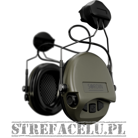Headphones With Active Noise Canceling, Manufacturer : Sordin (Sweden), Model : Supreme MIL AUX & Helmet Mount ARC Rail, Color : Green - 72308-06-S