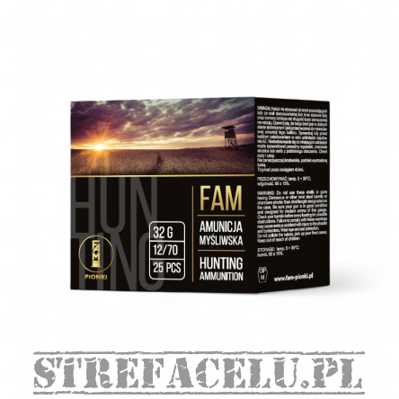 Amunicja śrutowa-myśliwska FAM 32g 3-3,25mm (1op = 25szt)  // 12/70 - FAM PIONKI
