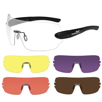 WileyX Detection Glasses; 5 Pairs Of Lenses : Clear, Yellow, Orange, Purple, Copper; Matte Black Frame