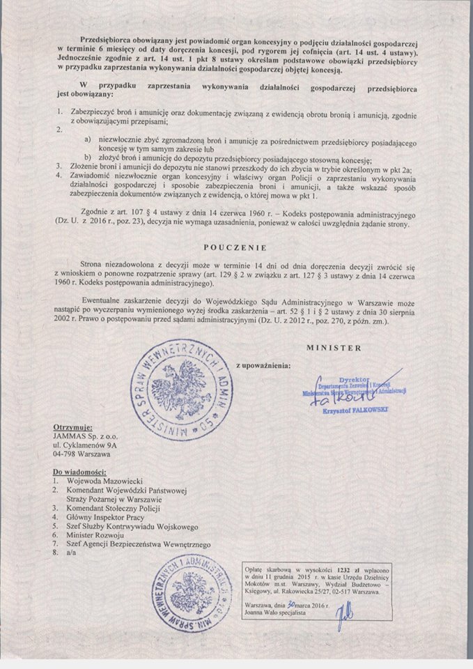 Koncesja MSWiA Jammas sp. z o.o.